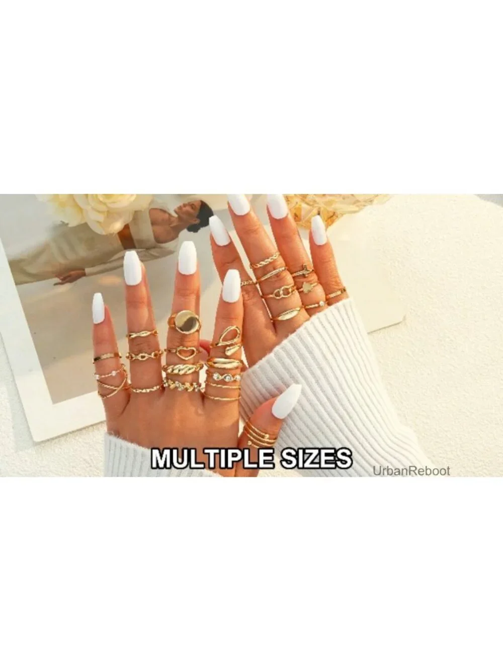 Gold Stackable Rings for Women, 24-60 Pcs Knuckle Ring Set Dainty Chunky CZ